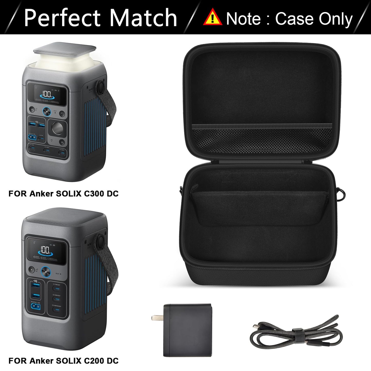 ANKHOH Power Bank Case for Anker SOLIX C200 DC, for SOLIX C300 DC Solar Power Station, Generator Charger Battery Storage Holder Protector Cover for Outdoor Camping, Traveling (Box Only)