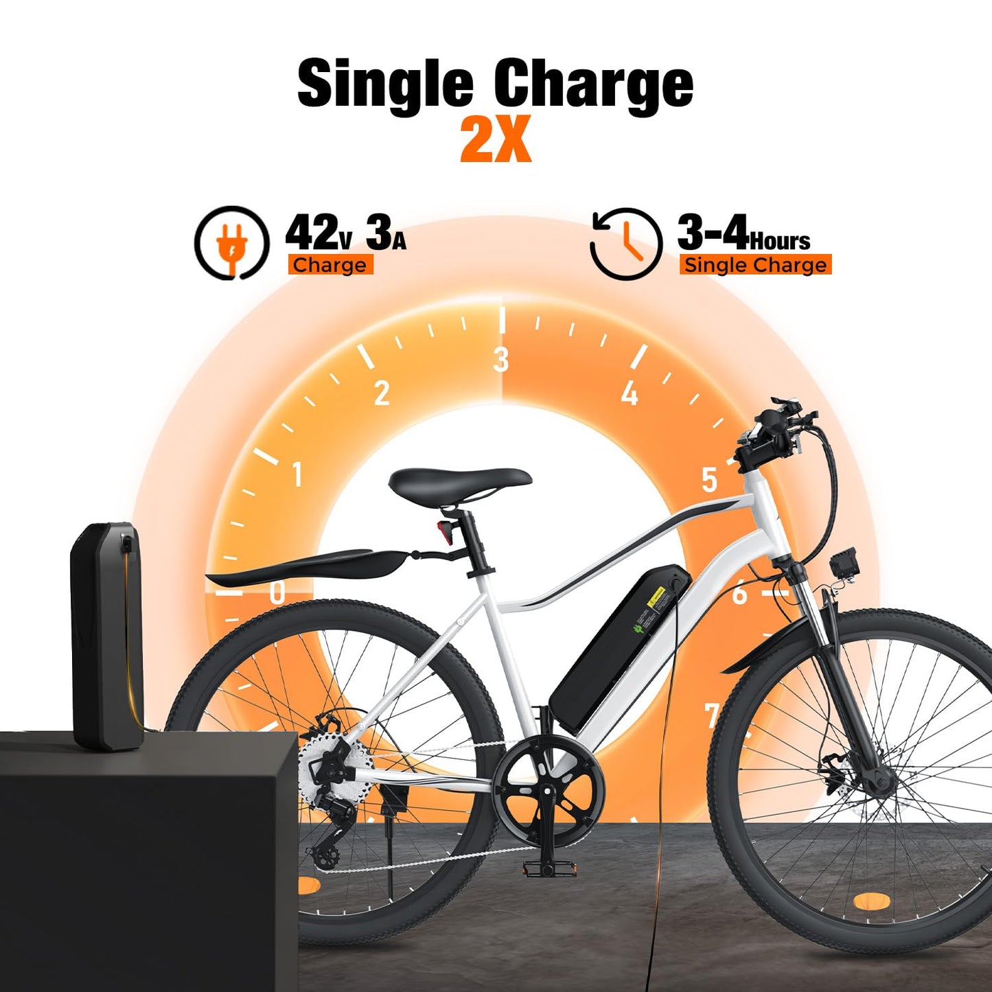 wawscote Electric Bike - 500W Peak Motor Ebike, 7-Speed, 20MPH Up to 55 Miles, Shock Absorber, 26” Tire Removable Battery Electric Commuter Bicycle for Adults (Silver 500W)