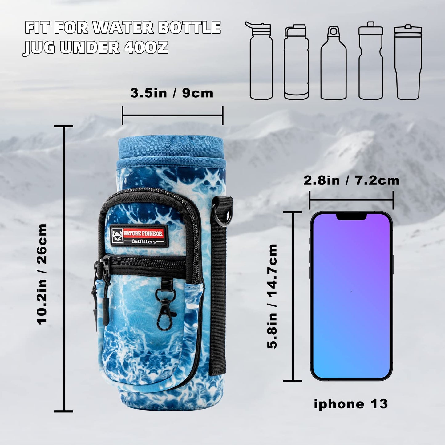 NATURE PIONEOR Water Bottle Carrier Holder Sleeve with Adjustable Strap25 32 40 oz, Insulated Water Bottle Holder Sling Bag