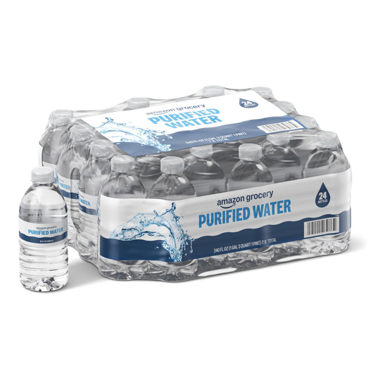 Amazon Grocery, Purified Water, Plastic Bottles, 10 Fl Oz, Pack 24