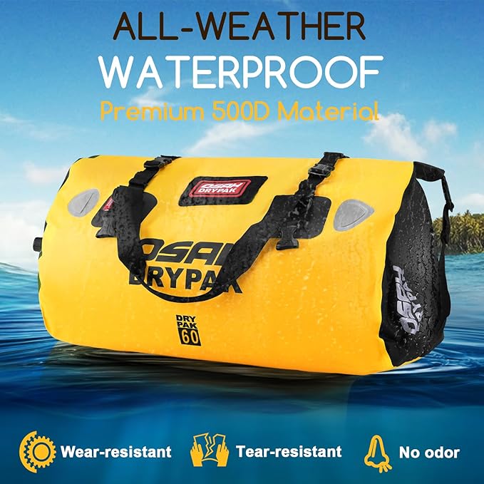 Waterproof Duffel Bag - Motorcycle Dry Bag Tail Bag with Large Storage Space, Waterproof Luggage Duffle Bags with Outer Mesh Zipper Pocket for Camping, Kayaking, Fishing & Traveling