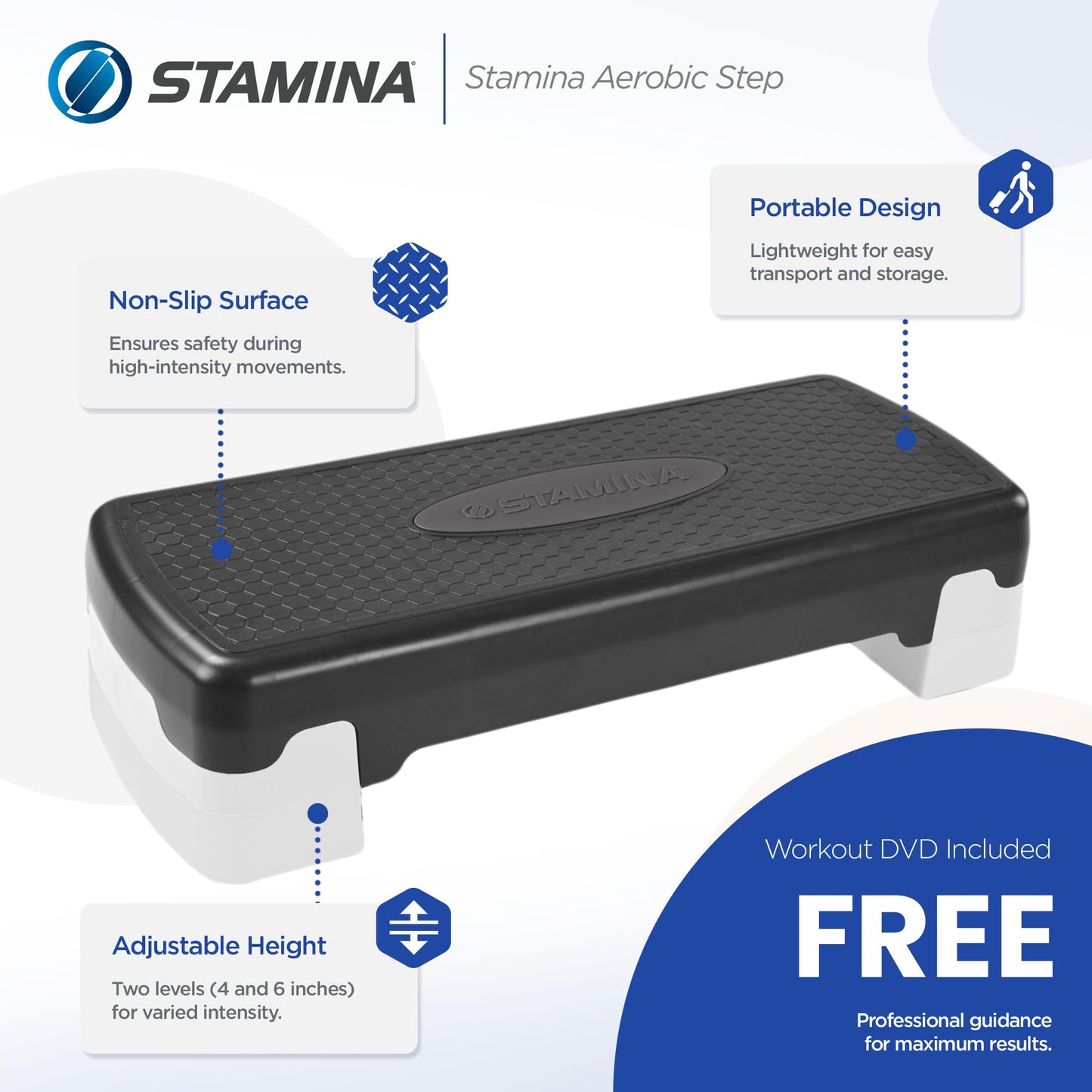 Stamina Adjustable Aerobic Step Multipurpose Home Gym Strength Training and Cardio Endurance Full Body Workout Equipment, Black/Gray