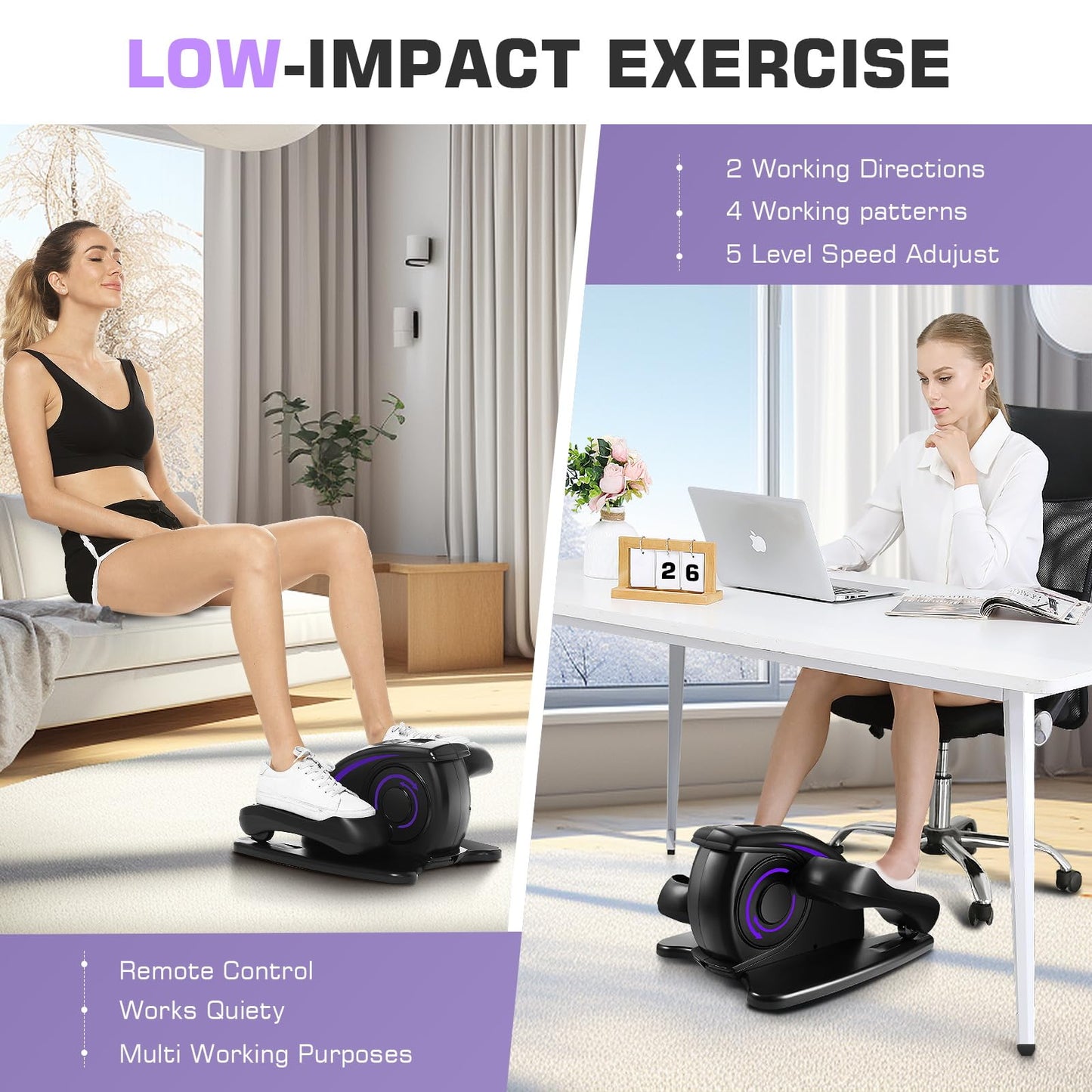 ANCHEER Under Desk Elliptical Machine, Electric Seated Pedal Exerciser, Mini Elliptical Machines for Seniors, LCD Display Monitor, Remote Control, Leg Exerciser for Home (Training Purple)