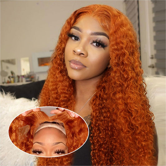 Ailwelia Ginger Wear And Go Glueless Wig 5x5 Curly Deep Wave Human Hair HD Lace Closure Wig for Black Women Pre Plucked 26 Inch