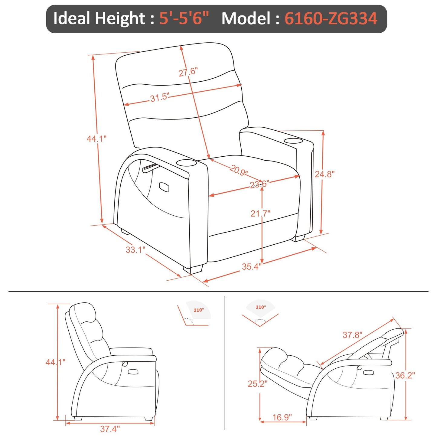 MCombo Power Zero Gravity Recliner Chair with Adjustable Headrest for Living Room, Fabric ZG334 (Neutral Grey)