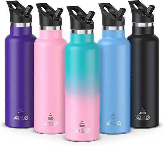 Stainless Steel Double Wall Water Bottles 17oz, Vacuum Insulated Bottle With Straw Lid, Insulated Water Bottle Keeps Water Cold for 24 Hours, Hot for 12 Hours, Hiking, Sports