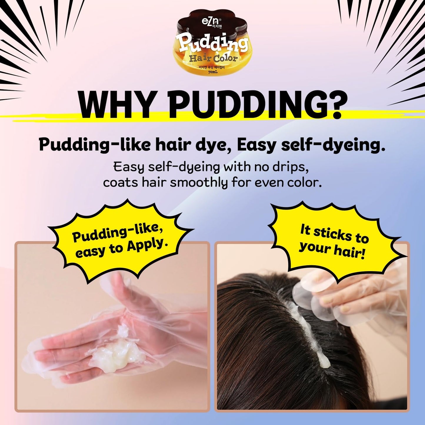 eZn Pudding Hair Dye, Ammonia-Free Semi-Permanent DIY Hair Color Kit with Keratin, Made in Korea, Odorless, Gentle for Sensitive Skin, No Skin Irritation (Warm Mocha Brown, 1 Pack)