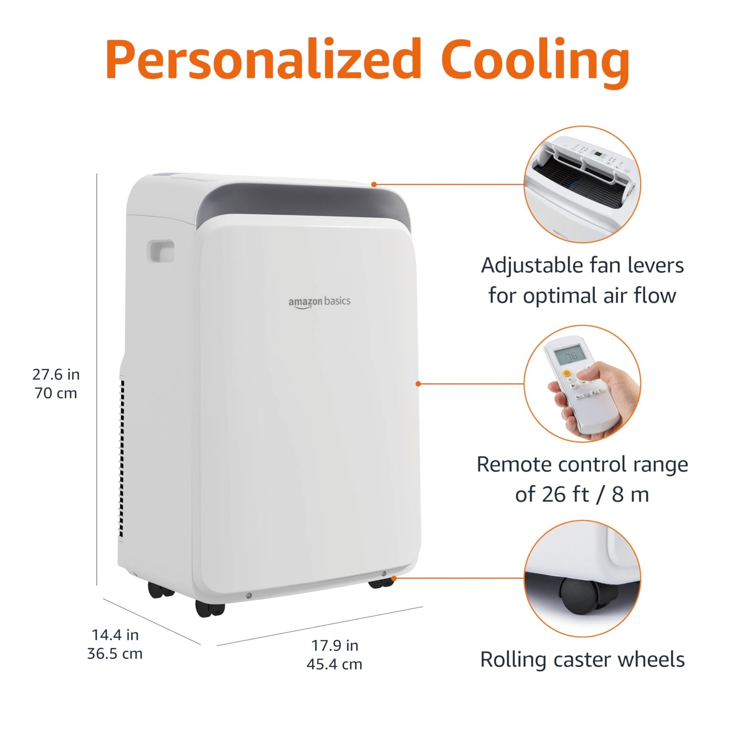 Amazon Basics 3-In-1 Portable Air Conditioner, 10,000 BTU (ASHRAE), Cools Up to 450 Sqf, Portable AC with Cool/Dry (Dehumidifier)/Fan-Only Functions, Auto Mode, Sleep Mode, Timer, White
