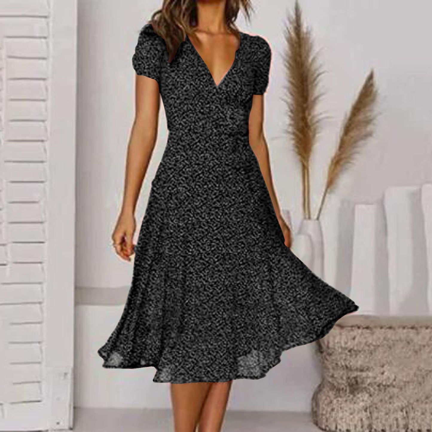 aihihe Summer Dresses for Women 2024 Plus Size Petite Length Midi Dresses Casual Short Sleeve Short Sleeve Boho Midi Dresses Casual Fancy Dresses Beach Dresses with Sleeves Flowy Boho Dresses