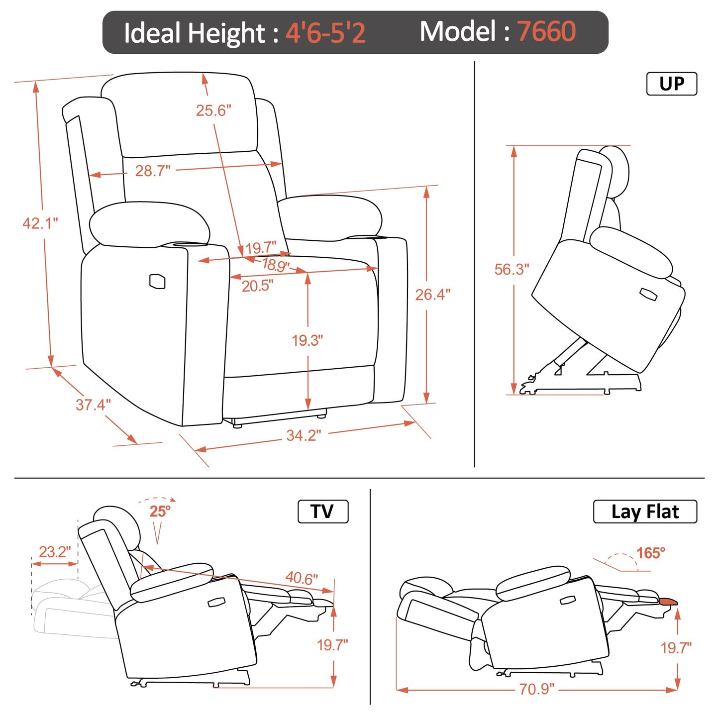 MCombo Small Triple Motor Power Lift Recliner Chair with Massage and Heat for Petite Elderly People, Adjustable Headrest, Infinite Position, USB Ports, Fabric 7664 (Burgundy, Small)