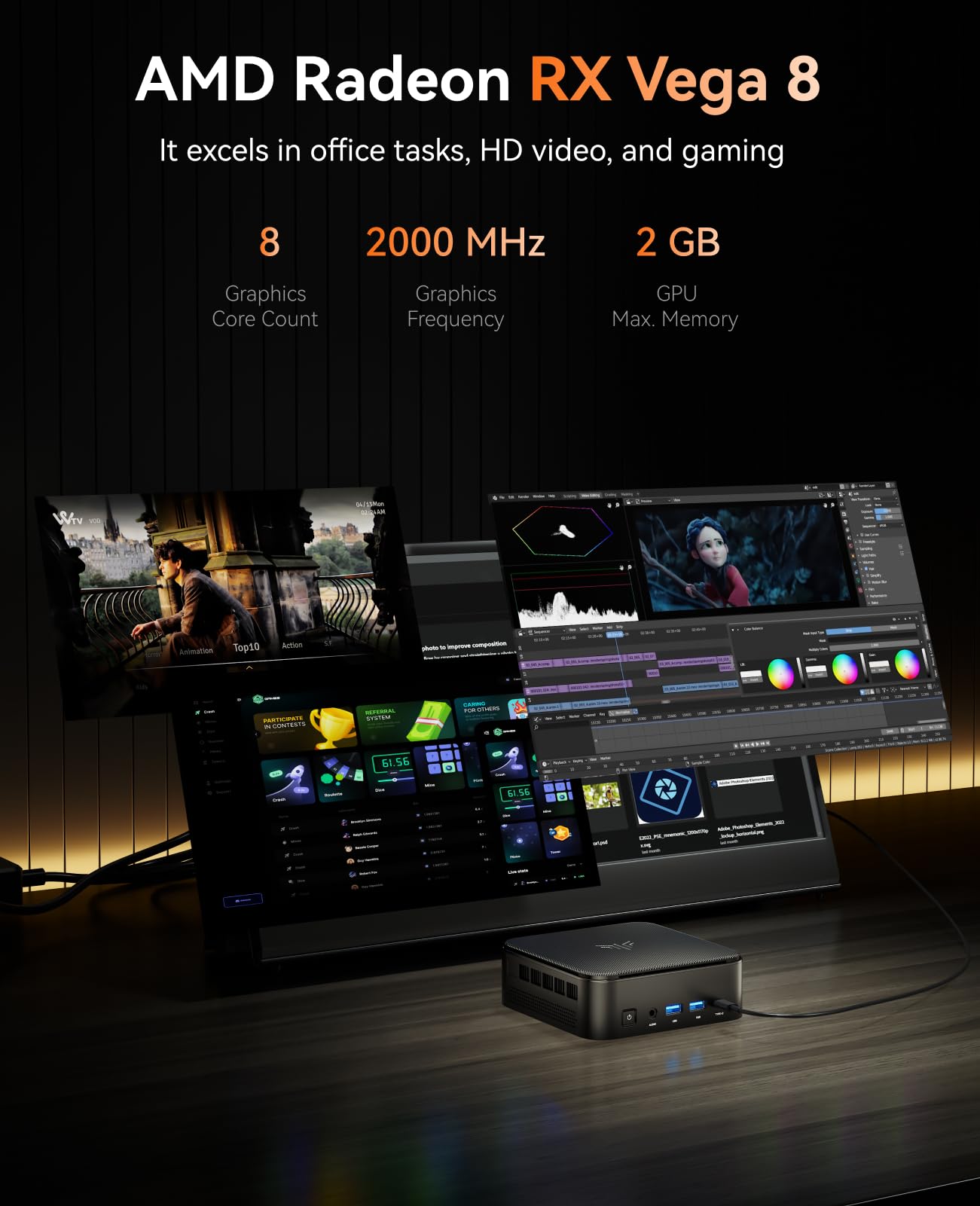 KAMRUI E3B Mini PC Ryzen, AMD Ryzen 7 5825U Mini Gaming PC(8C/16T, Up to 4.3GHz), 32GB DDR 512GB SSD Mini PC Ryzen, Dual LAN Support 4K@60Hz Triple Display WiFi6/BT5.2/DP1.4/USB3.2