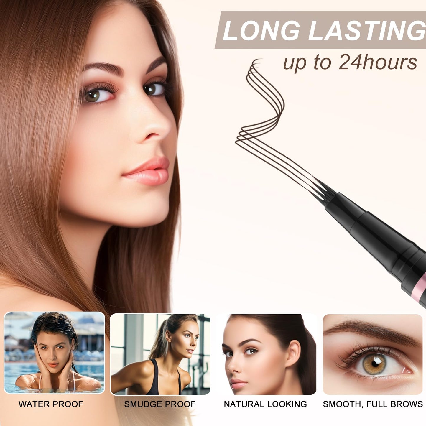 LAVONE Eyebrow Pencil Makeup Kit - Waterproof 2-IN-1 Microblading Pen, Pomade, Eyeliner and Dual-ended Brush - Natural Brow Kit - Chocolate