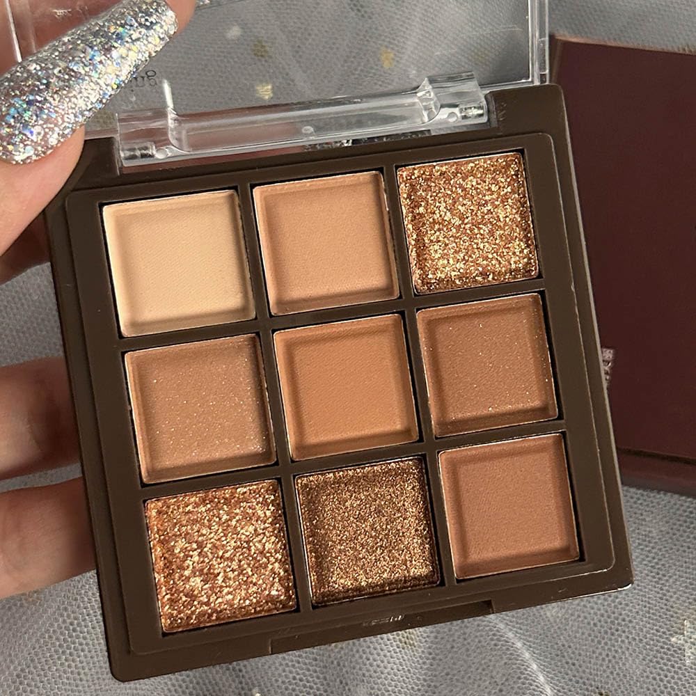 AMY'S DIARY Rose Gold Dark Brown Colorful neutral Eyeshadow Palette Makeup,9Color Matte Shimmer Natural Smokey Eye Eyeshadow palettes Highly Pigmented Neutral Long Lasting Waterproof