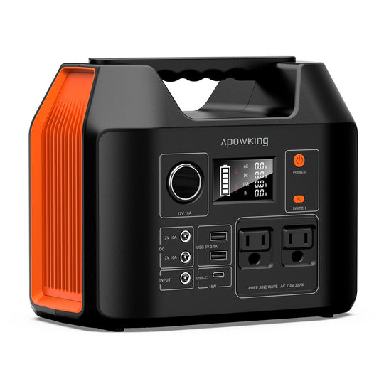 Apowking Portable Power Station 300W Rated(600W Peak), 256Wh LiFePO4 Battery, Solar Powered Power Bank with 2 AC Outlet 110V Pure Sine Wave, Solar Generator for Home Outdoor Camping Emergency