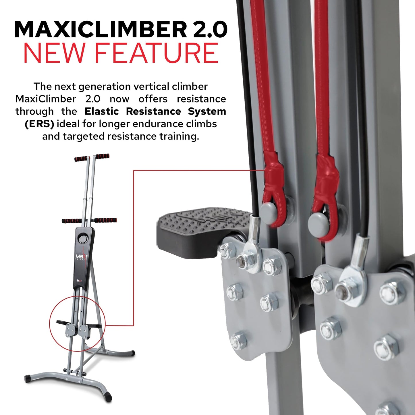 MaxiClimber Vertical Climber Provides an Adjustable Platform to Target Power, Strength and Endurance Training for a Full-Body Workout. Free Fitness App and ERS Resistance