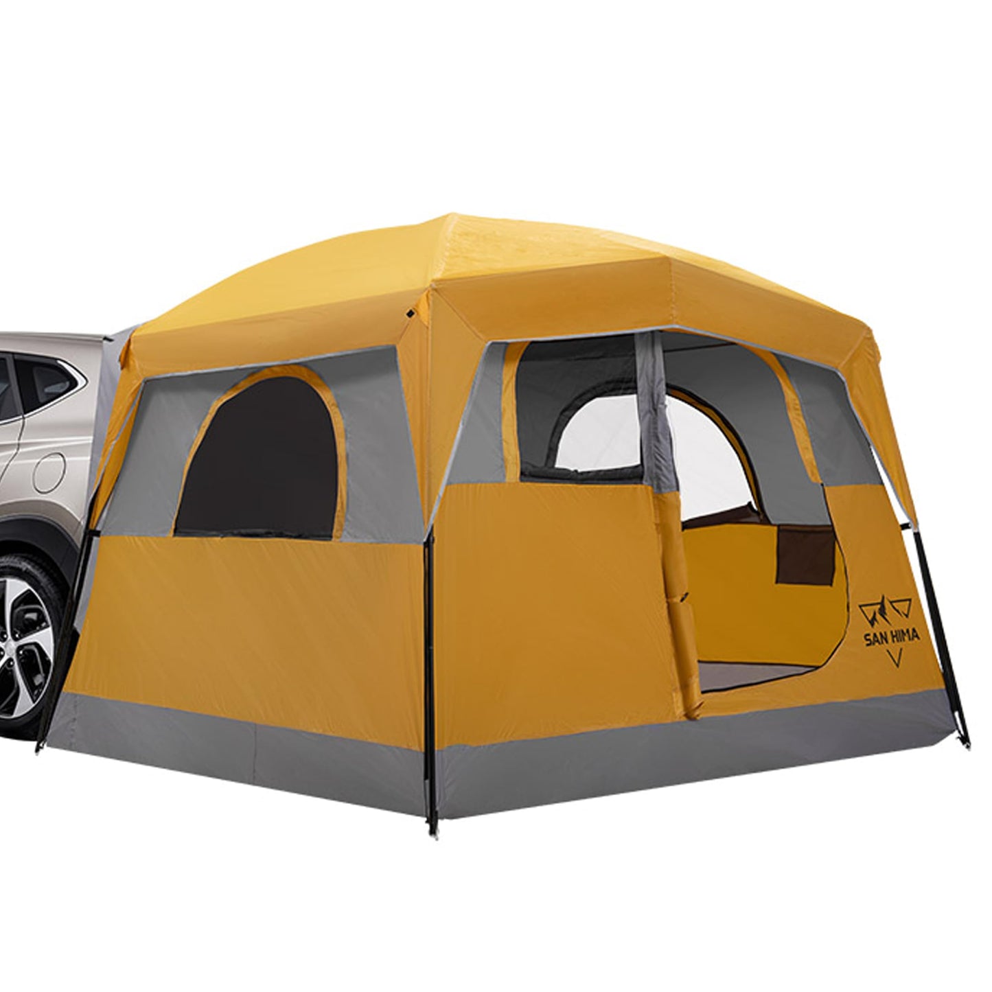 SanHima SUV Tent for Camping with Rainfly - 2 Door Design Waterproof PU3000mm Double Layer SUV Tailgate Tent for Van Jeep CUV Model Y, 10'L x 9'W x 6.6'H, Up to 6 Person, Orange & Gray