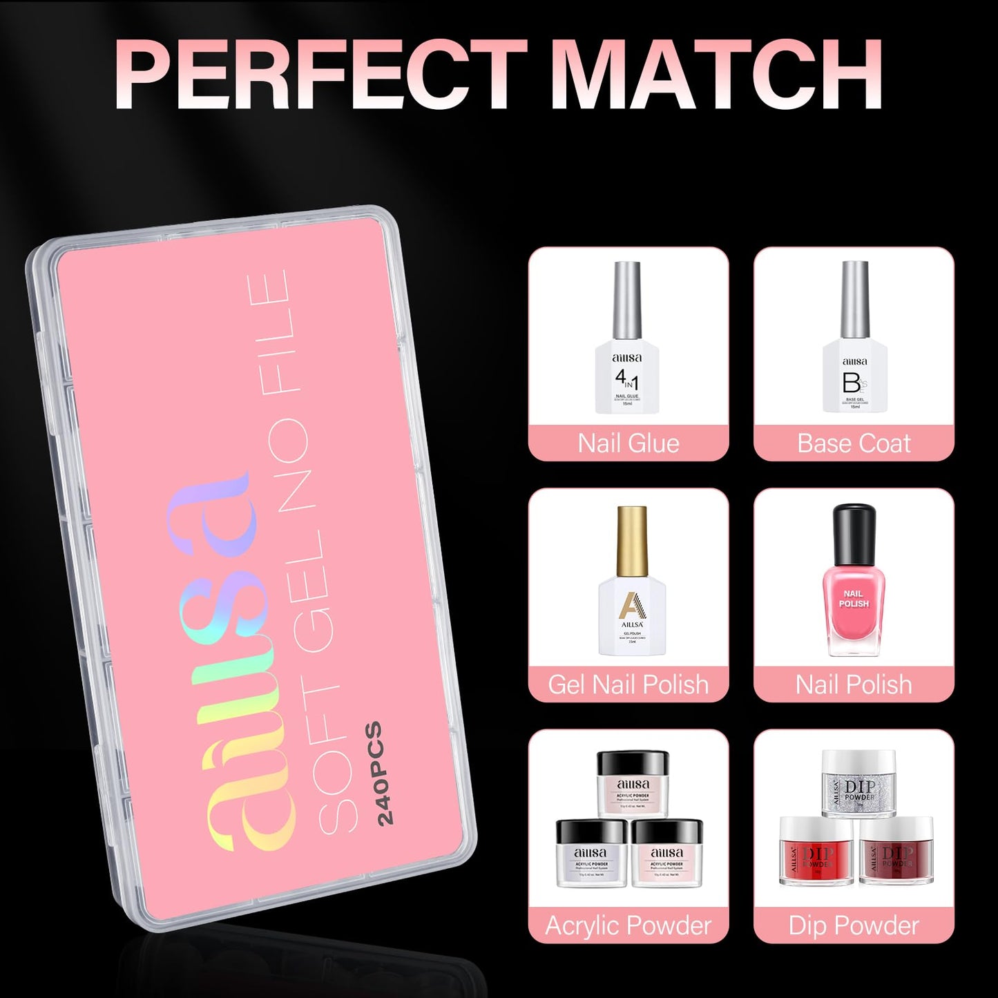 AILLSA Short Square Nail Tips 15 Sizes 240pcs Full Cover Gel Tips Double Matte No Need Base Coat Fake Soft Nail Tips for Press On Nail Extension
