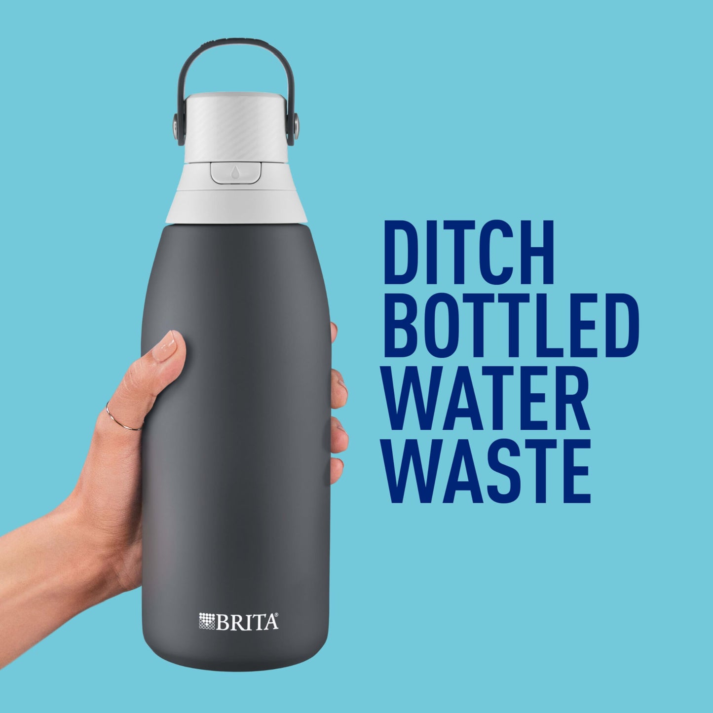 Brita Insulated Filtered Water Bottle with Straw, Reusable, Christmas Gift and Stocking Stuffer For Men and Women, Stainless Steel Metal, Carbon, 32 Ounce