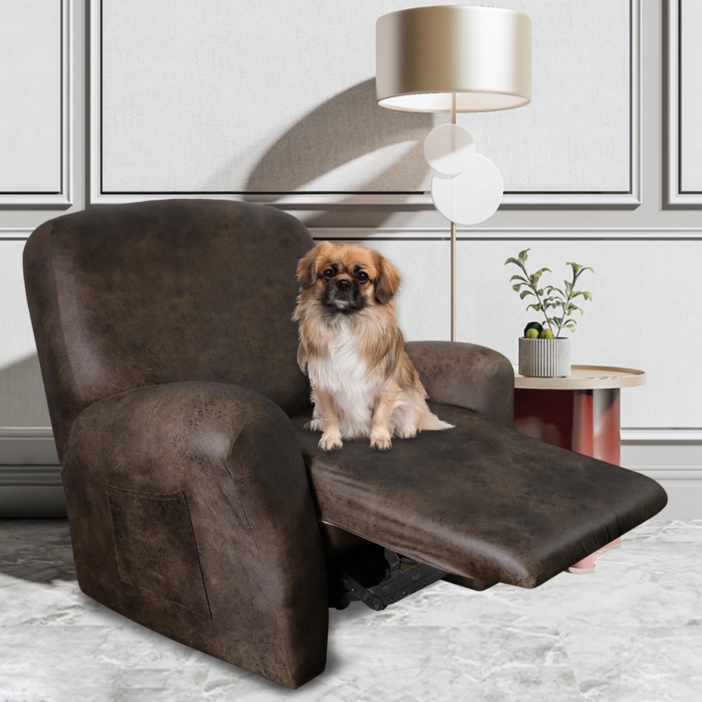 ANARACHON Leather Like Recliner Chair Covers Heavy Duty, 4 Pieces Lazy Boy Recliner Cover for Recliner Chair, Leather Cover for Recliner slipcovers Washable for Pets (Dark Brown)