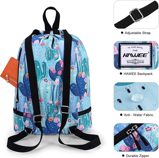 Dry Wet Drawstring Backpack with Shoe Compartment for Women Adjustable Gym Bag