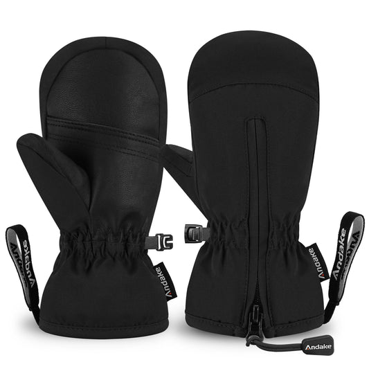 Andake Kids Ski Mittens Gloves Waterproof&Breathable Winter Warm Snow Gloves for Ages 1-10 Toddler Baby Girls and Boys(Black,XXS(Fits 3-6Y))