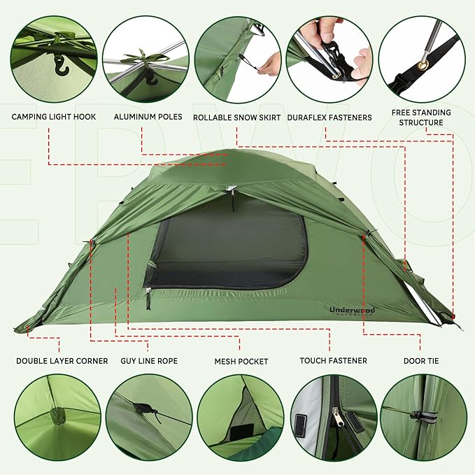 1/2 Person Backpacking Tent for 4-Season - Winter Waterproof Tent for One Person, Lightweight Camping Tent for Backpacking, Easy Set Up Cold Weather Tent by Underwood Aggregator