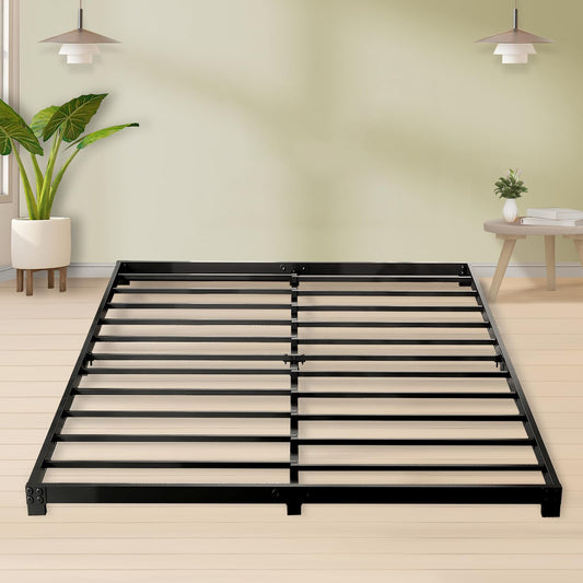 Alderose 3 Inch Queen Bed Frame Low Profile, Queen Size Bed Frame, Heavy Duty Metal Platform No Box Spring Needed, Easy Assembly Mattress Foundation, No Noise, Black