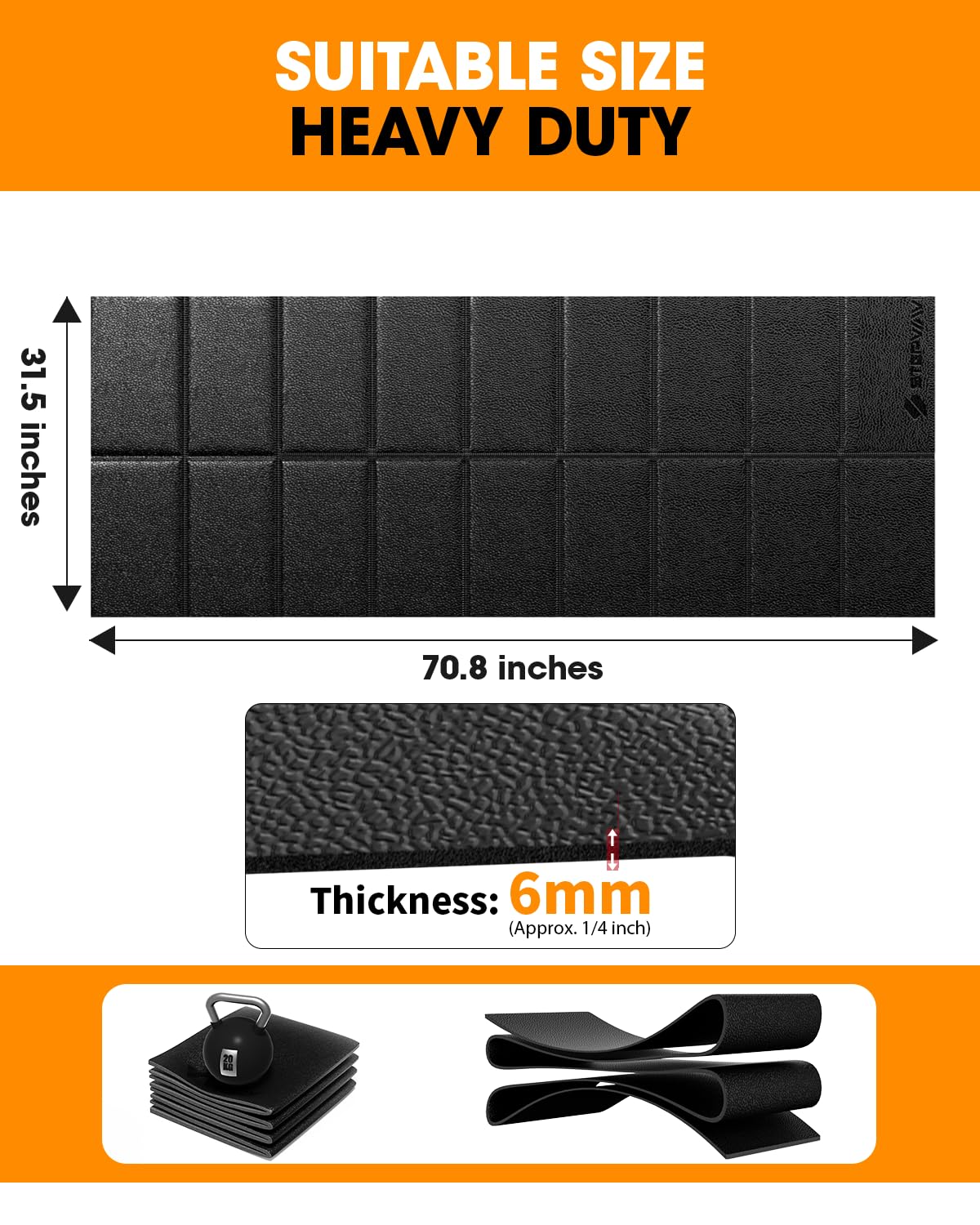 Stepwaver Treadmill Mat for Carpet Floor, 71"x32", Exercise Equipment Mats for Home Gym Workout, 1/4" Thick Waterproof Non-Slip Exercise Bike Mats Floor Protector for Indoor Activity
