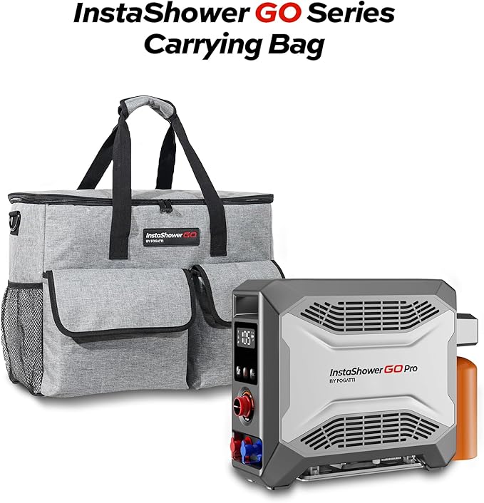 FOGATTI Camping Shower Tent with InstaShower GO Pro Portable Water Heater and Carrying Bag