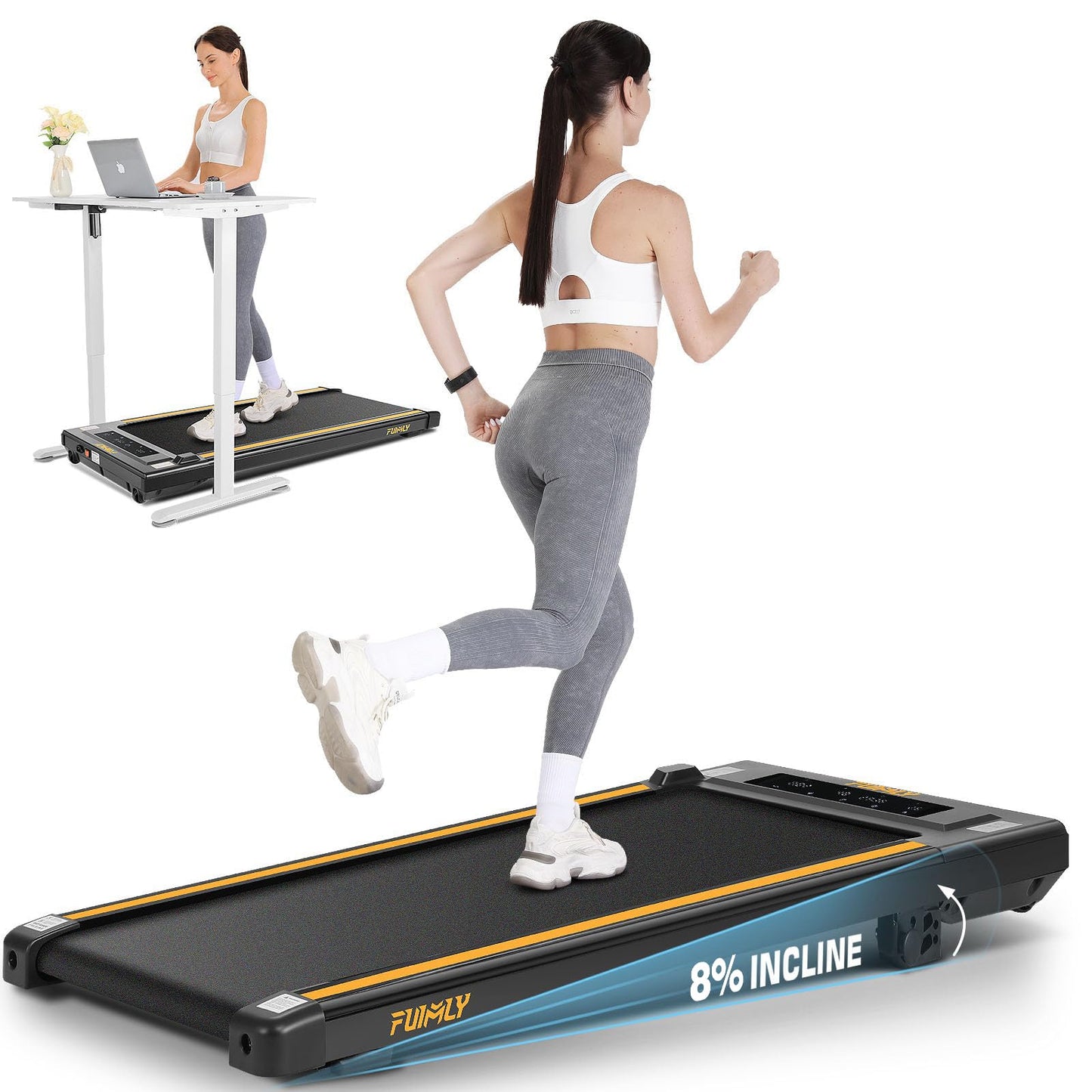 FUNMILY Walking Pad Treadmill Under Desk, 2.5HP Portable Walking Treadmills for Home, 3 in 1 300 Lb Capacity Under Desk Mini Treadmill with Remote Control, Led Touch Screen, Installation-Free(Green)