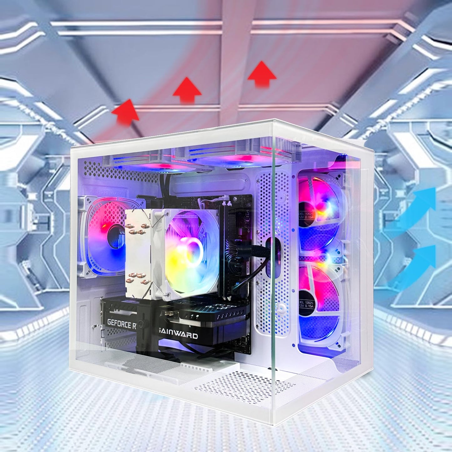 suevery Gaming PC Core I5-12400F(6Cores Up to 4.4G) RTX 3050 6G Nvme SSD 1TB 32GB RAM 650W WiFi 6 Prebuilt Towers Desktop Computer White