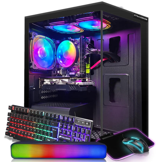 STGAubron Gaming PC Desktop, Radeon RX 580 16G GDDR5, Intel Core i7 up to 3.9G, 16G RAM, 512G SSD, 600M WiFi, BT 5.0, RGB Fan x3, RGB BT Sound Bar, Windows 10 Home