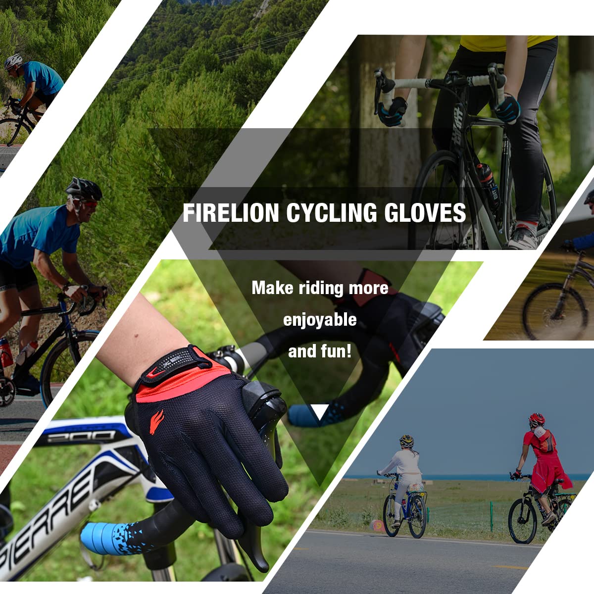FIRELION Men/Women Bicycle Cycling Gloves, Full-Finger Anti-Skid Shock-Absorbing Outdoor MTB Downhill Off Road Gloves for Racing, Touch-Screen Sports Bike Protective Gloves