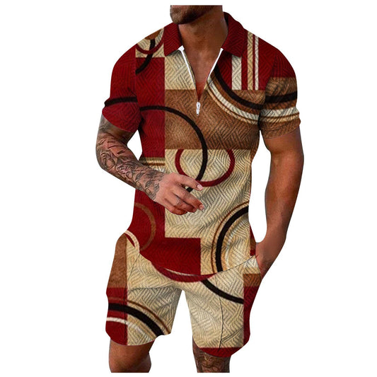 Generic Mens Pajama Lounge Sets 2 Piece Outfits Matching Short Sleeve Polo Tee Shirts and Casual Short Sets Fashion Tracksuits, X-Large, #D01-khaki