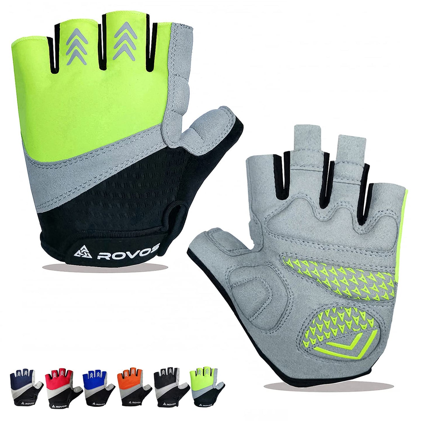 ROVOS Bike Gloves Men & Women Cycling Gloves Bicycle Gloves 5mm Absorbing Padded Half Finger Breathable Mountain Bike MTB Road Biking Gloves (Green, Medium)