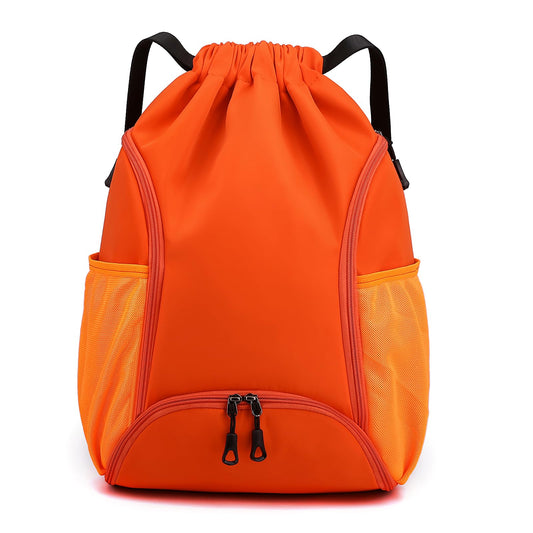 Valleycomfy Sports Gym Bag Drawstring Backpack with Shoes Basketball Bag and Two Water Bottle Holder,Drawstring Backpack for Beach, Pool and Travel,Orange