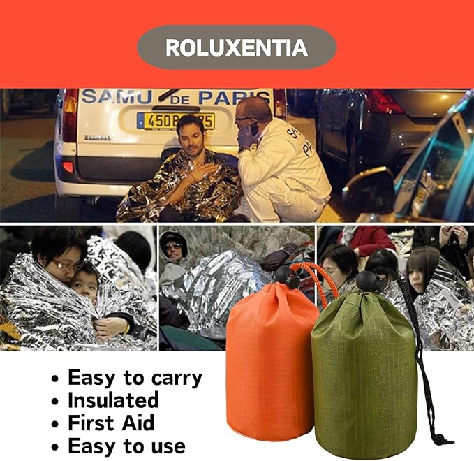 Emergency Survival Sleeping Bag 2 Pack - Thermal Portable Bivy Sack Waterproof for Camping, Hiking, Outdoor Activities - Lightweight & Compact Blanket for Travel - Orange & Green