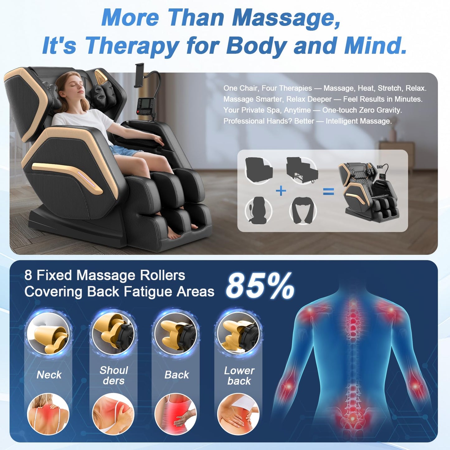 NAGLIFOR Massage Chair Full Body, Zero Gravity Massage Chair 2025 for Back Fatigue with 10 Fixed Rollers, Airbags, Phone Controller, Heating, Bluetooth Speaker, Nightlights for Living Room, Bedroom