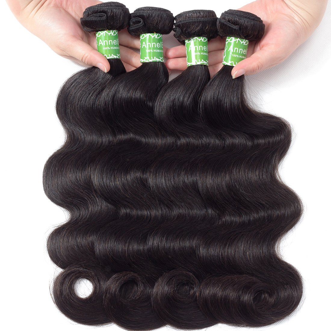 ANNELBEL Brazilian Hair 4 Bundles Body Wave 8A Virgin Unprocessed Human Hair Bundles Remy Human Hair Extensions Weave - Wavy Hair, Double Weft, Natural Black, (10", 50g)/Bundle