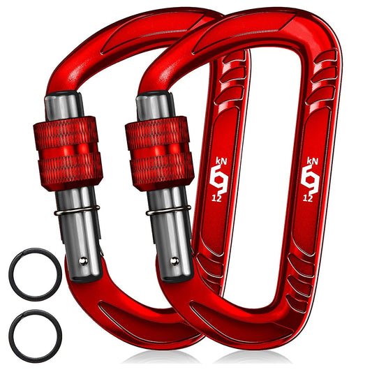 RHINO Produxs 2PCS of 12kN (2697 lbs) Heavy Duty Lightweight Locking Carabiner Clips - Excellent for Securing Pets, Outdoor, Camping, Hiking, Hammock, Dog Leash Harness, Keychains, Water Bottle