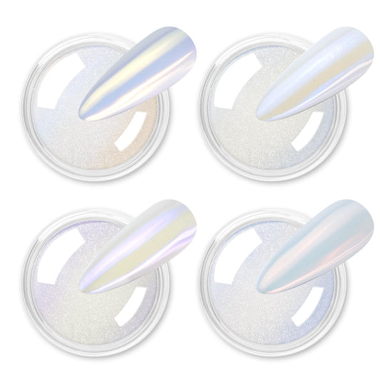 Allstarry Chrome Nail Powder 4 Colors Iridescent Aurora Powder Metallic Mirror Effect Pigment Pearlescent Purple Mermaid Unicorn Glitter for Nail Art Manicure Decoration Home DIY Salon