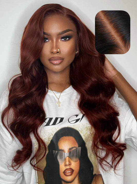 UNICE Bye Bye Knots 7x5 Pre Cut Lace Glueless Wig Reddish Brown Body Wave Wig Pre Bleached Invisible Knots Pre Everything Wig Human Hair Wig Pre Plucked 150% Density 18inch