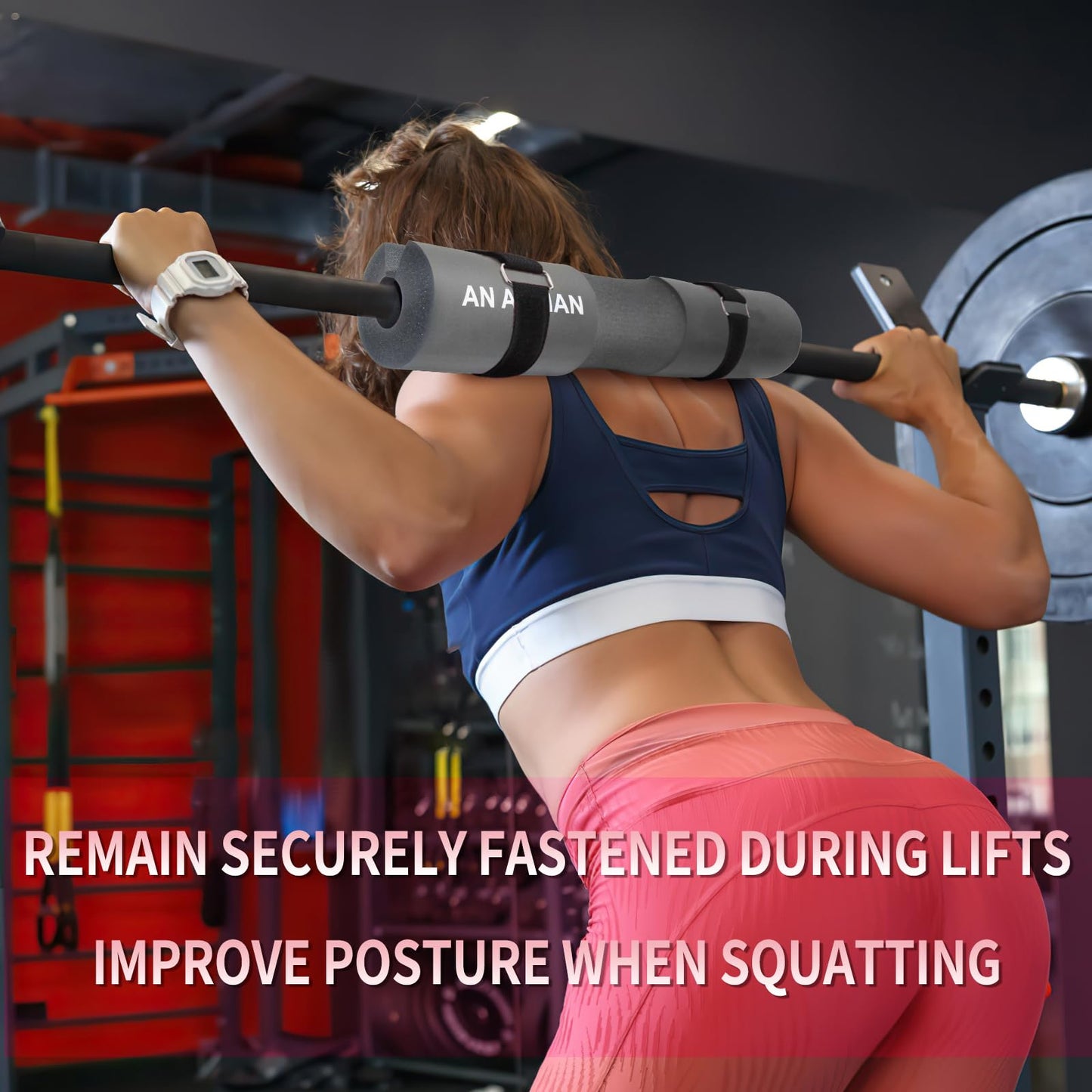 AN AMMAN Barbell Pad Perfect for Squat, Hip Thrust - Relieves Neck and Shoulder Pain Thick Foam Cushion - Gym Workout Smith Machine Thruster Weightlifting Grey