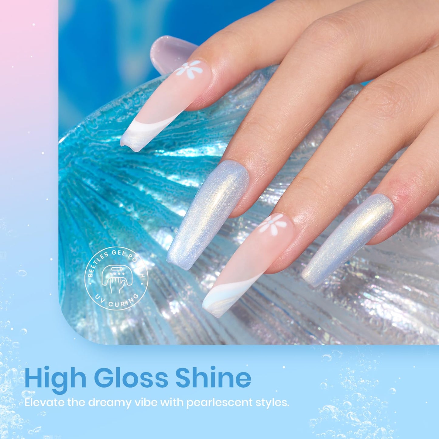 Beetles Shimmer Glitter Gel Nail Polish Set, 6 Colors White Pink Blue Pearl Gel Nail Polish Mermaid Soak Off Uv Led Spring Summer Polish Swirl Thread Effect DIY Manicure Art Gift for Women