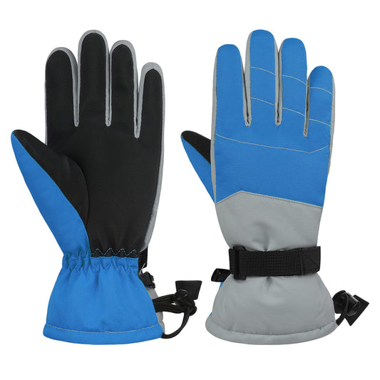 American Trends Kids Snow Gloves Waterproof Winter Gloves Ski Gloves for Boys Girls Cold Weather Outdoor Sports Snowboard Gloves Blue M