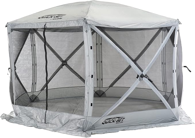 CLAM Quick-Set Escape Sport 11.5’ x 11.5’ Pop-Up Outdoor Camping Gazebo Instant Screen Tent 6-Sided Canopy Shelter with 6 Wind and Sun Panels, Gray