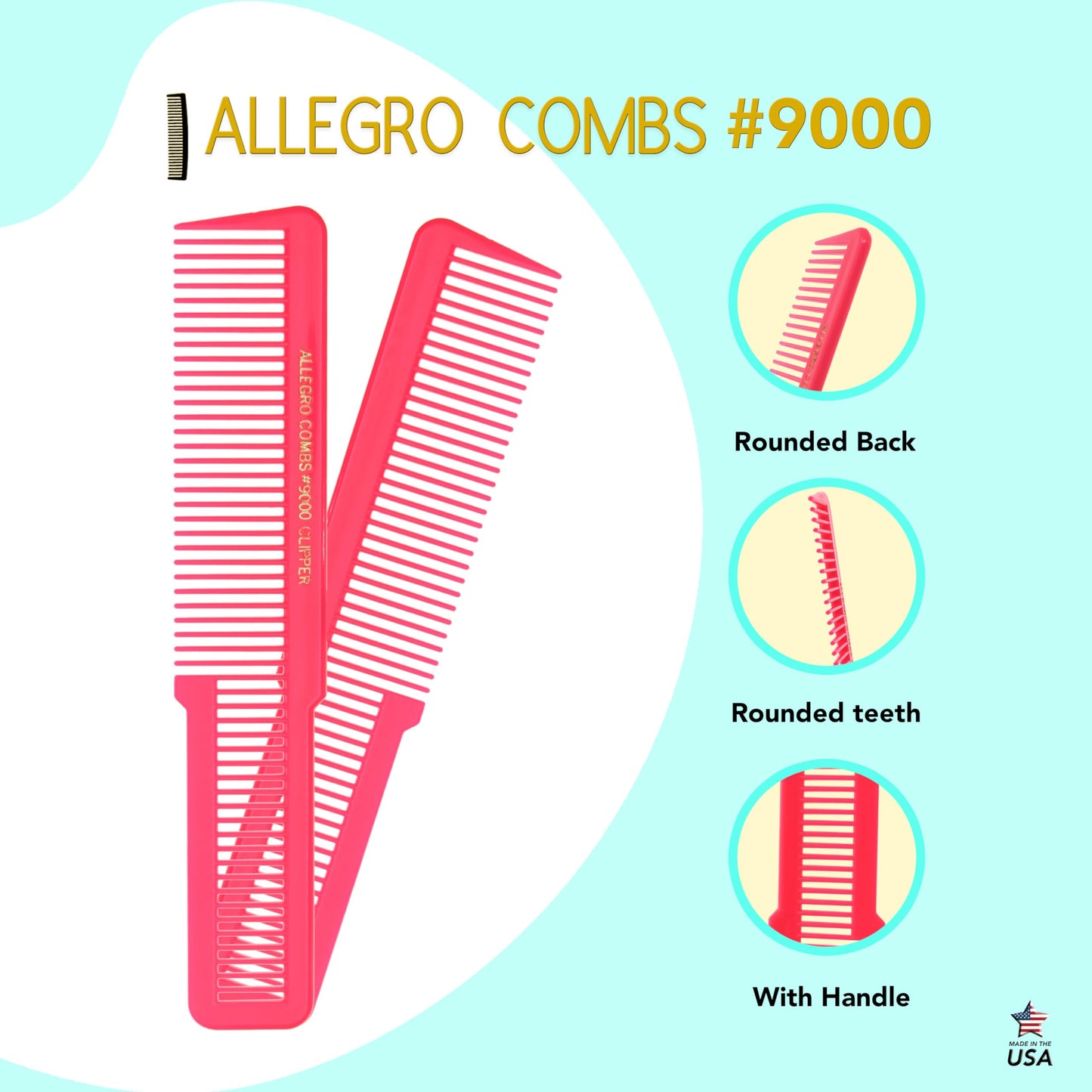 Allegro Combs 9000 Clipper Cutting Combs Blending Combs Fading Combs 6 Pk. (Neon Pink)