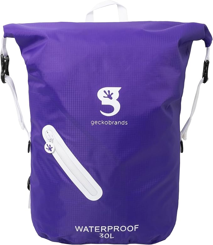 geckobrands Lightweight 30L Waterproof Backpack - Lightweight Watertight Outdoor Bag Hiking Traveling Light Water Activities