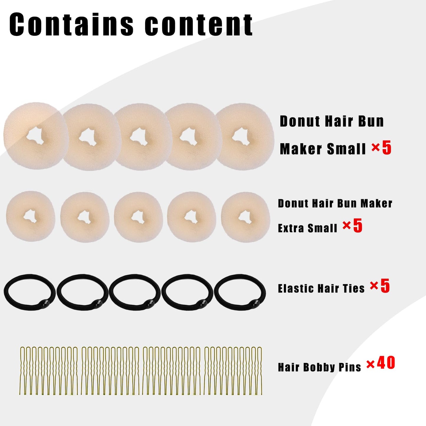 10 Pcs Hair Bun Maker - Donut Bun Maker for Hair(5 medium and 5 small),Ballet Bun for Women and Kids with Elastic Hair Ties, Hair Pins(Beige)