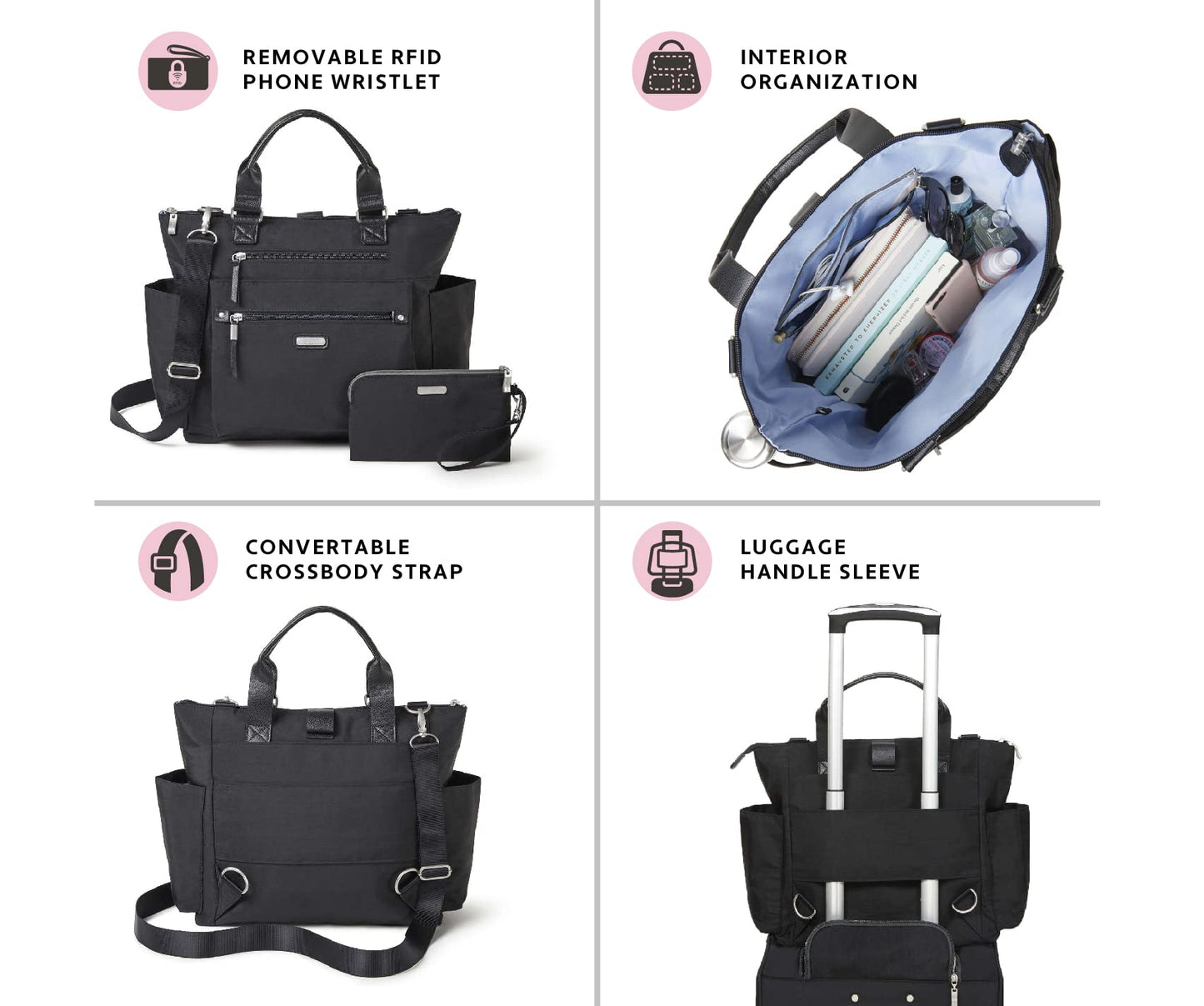 Baggallini Womens 3-in-1 Convertible Backpack with RFID phone wristlet, Blush Python, One Size US